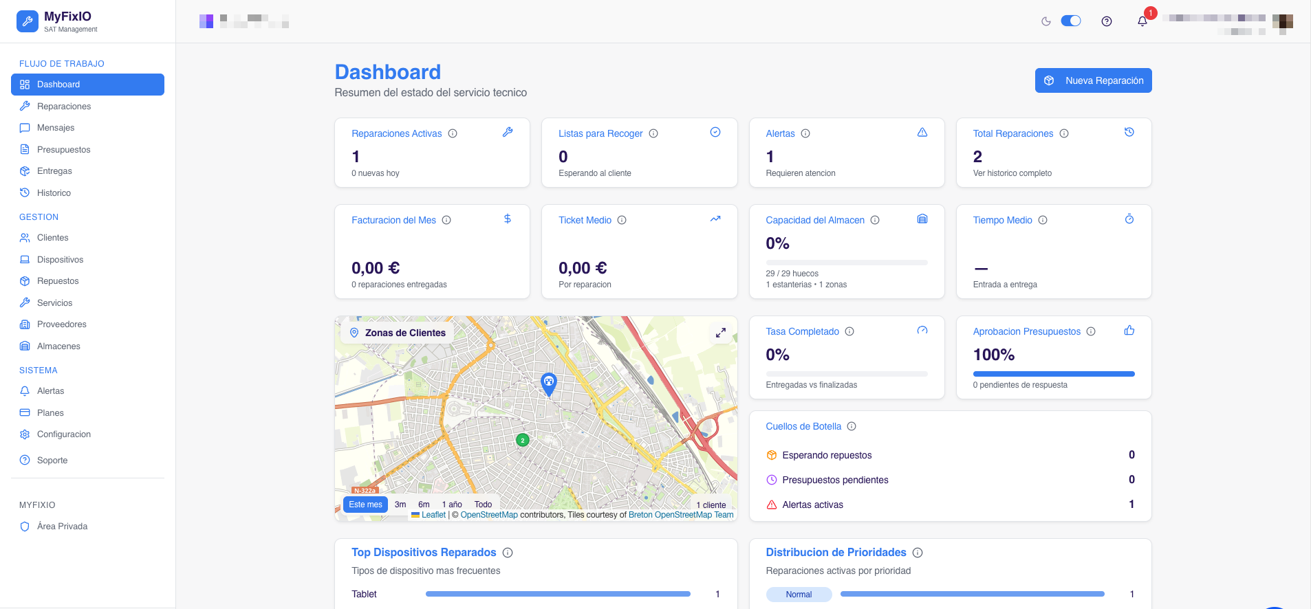MyFixio Dashboard Claro